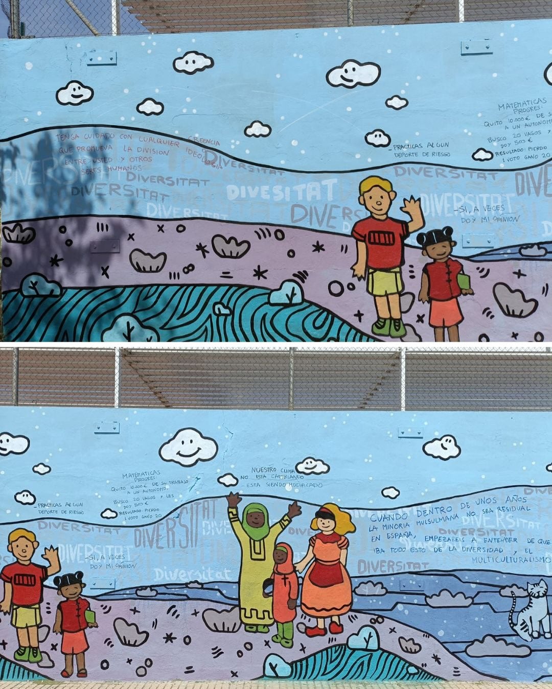 Pintadas aparecidas a lo largo del mural.