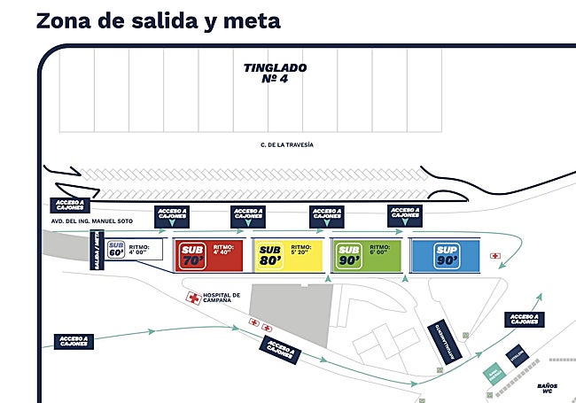 Zona de salida y meta de la 15k Nocturna Valencia con los cajones .