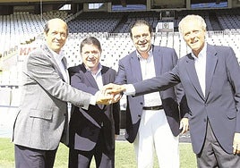 Manuel Llorente, José Luis Olivas, Gerardo Camps y Carlos de Miguel, el día que se anunció el préstamo de Bancaja de 75 millones a la Fundación.