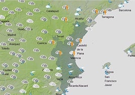 Mapa previsto para la noche del domingo.