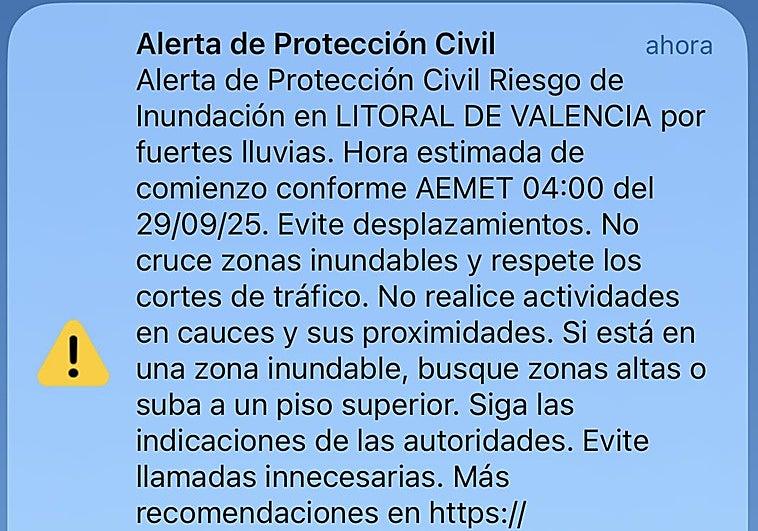 Mensaje del Es-Alert enviada a la población este domingo.