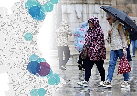 Las calles de Gandia anegadas por las lluvias.