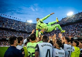 Jaume Domènech, en su último partido con el Valencia.