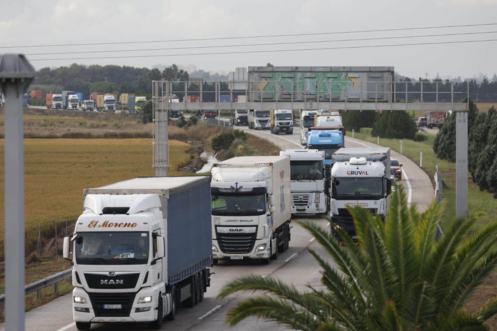 Avalancha de camiones para descargar contenedores en el puerto tras el cierre de la estiba por la alerta roja