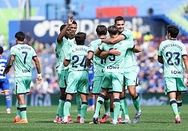 El Levante UD celebra el tanto anotado ante el Getafe CF.