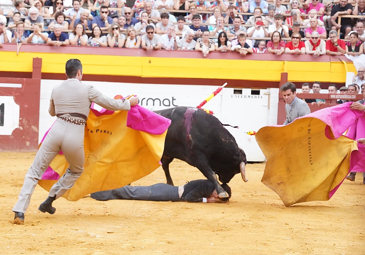 Un momento de la cogida a Navalón en Algemesí.