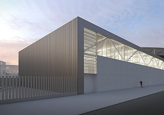 Figuración del exterior del polideportivo.