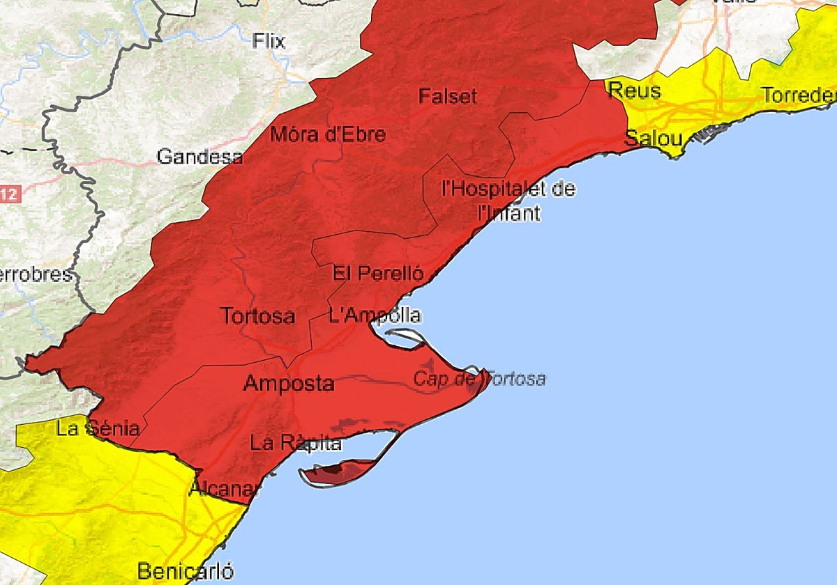 Mapa que marca la alerta roja y amarilla.