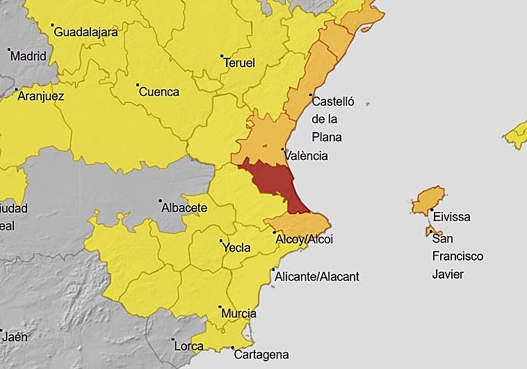 Avisos el lunes en la Comunitat Valenciana.