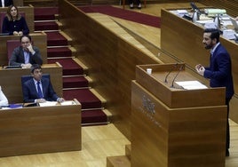 El síndic del PSPV, José Muñoz, habla en Les Corts frente a Mazón