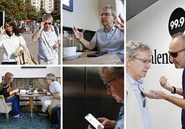 Santiago Posteguillo, en diferentes momentos de la jornada promocional de 'Los tres mundos' en Valencia.