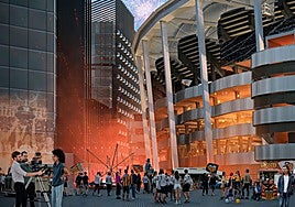 Figuración del terciario -izquierda-y el nuevo estadio.