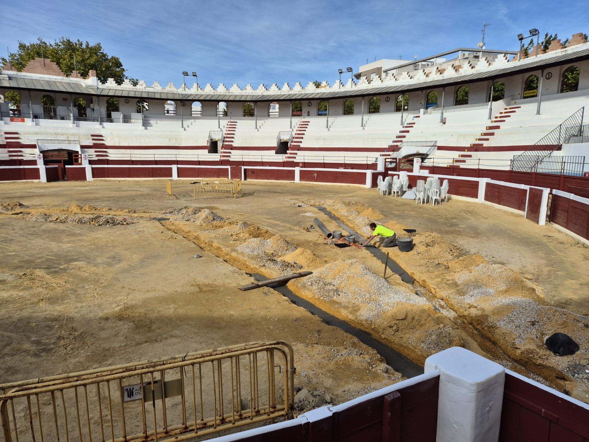 Las obras realizadas días atras en la plaza de toros.