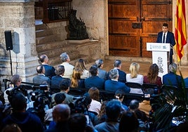 Mazón, durante la comparecencia en la que anuncia su dimisión.