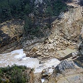 Presa de Buseo el pasado mes de marzo, donde se observan los daños de la dana.