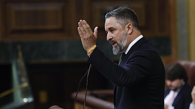 El líder de Vox, Santiago Abascal, interviene durante el pleno que celebra este miércoles el Congreso