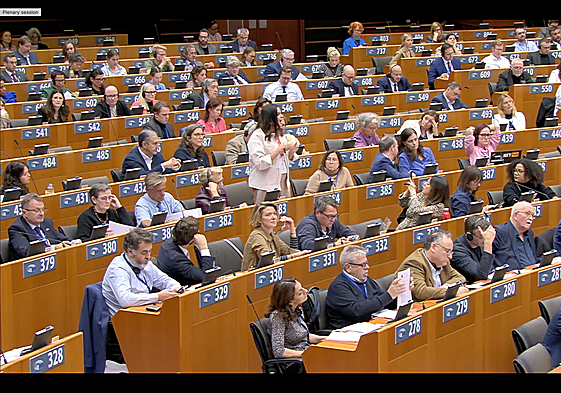 Sandra Gómez, durante su intervención este jueves en el Parlamento Europeo.