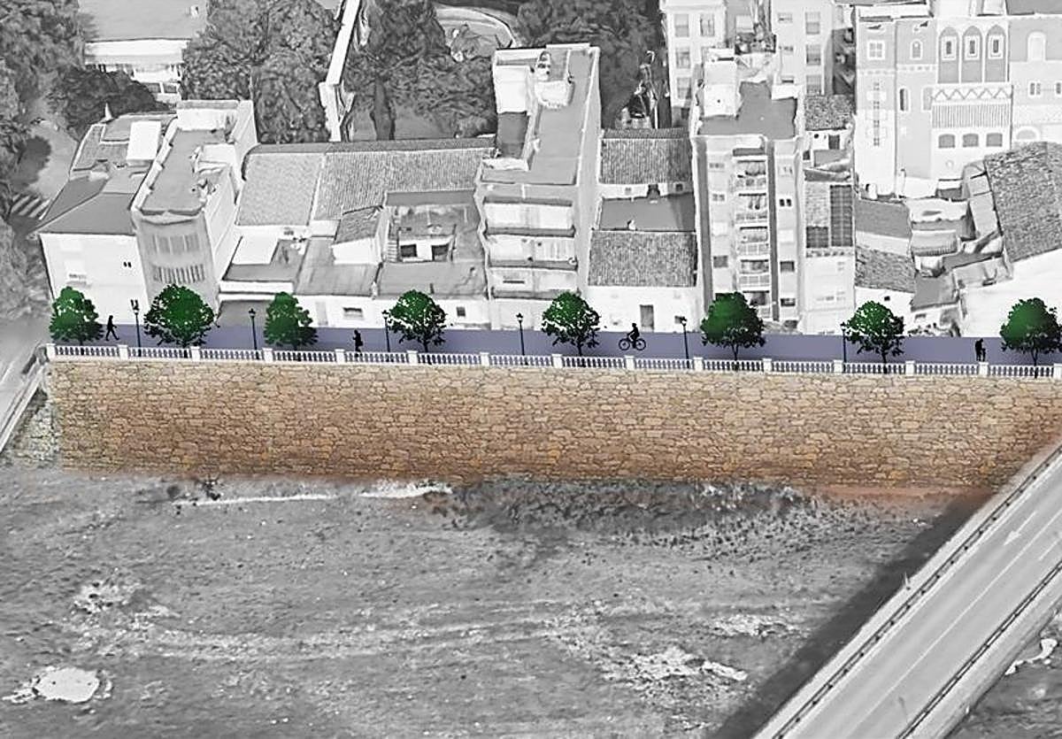 Recreación virtual de cómo quedará el futuro muro en el barranco.