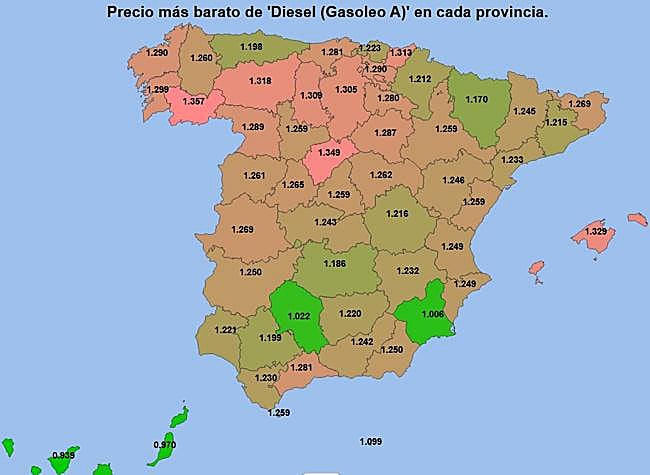 Precios más baratos del diésel el 13 de noviembre de 2025.