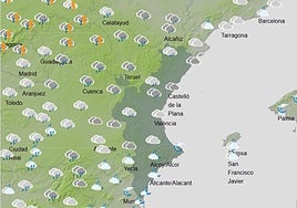 Mapa previsto para el domingo en la Comunitat.