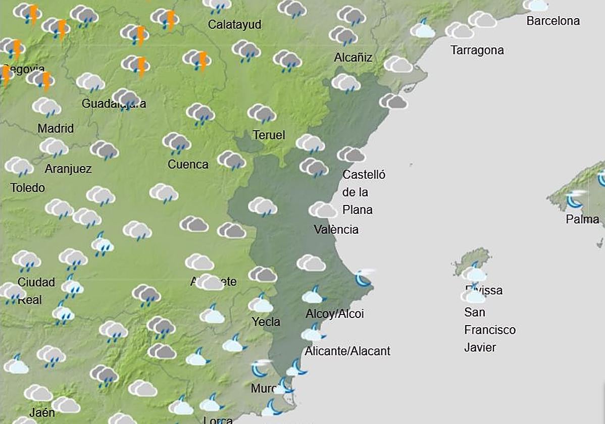Mapa previsto para el domingo en la Comunitat.
