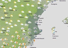 Mapa previsto para el domingo por la tarde.