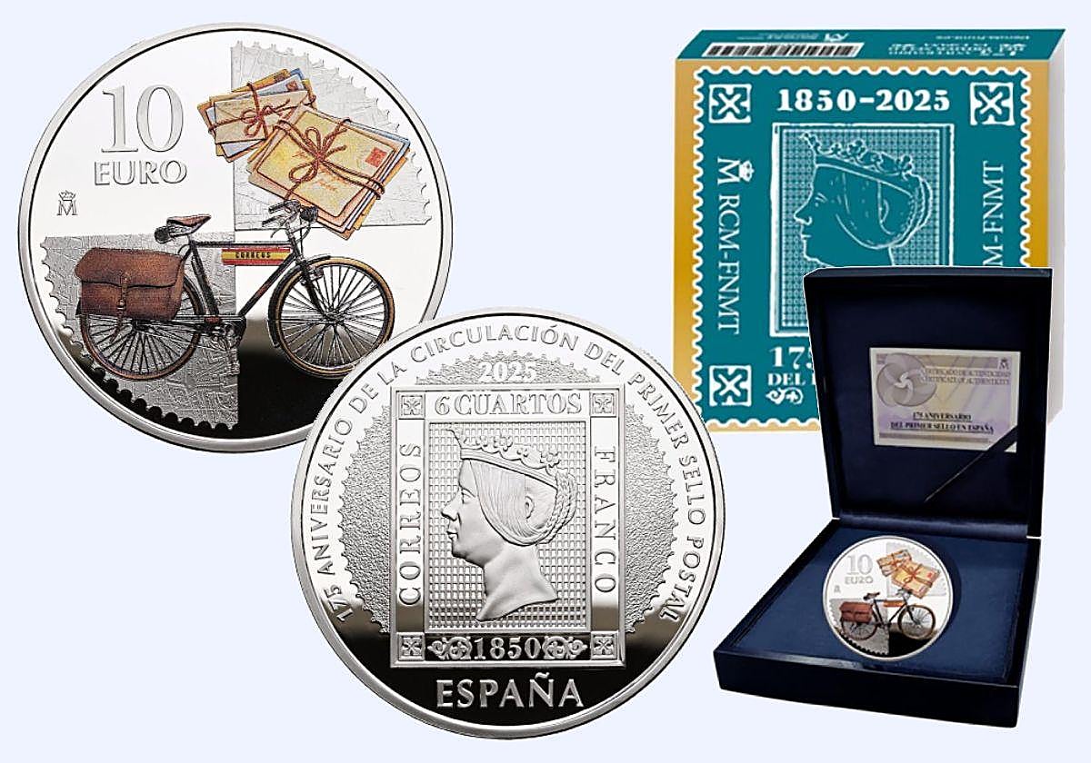 La moneda de 10 euros conmemorativa del 175 aniversario del Primer Sello en España