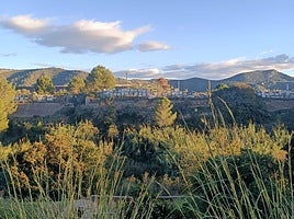 Al fondo, parcelas de la antigua fábrica donde se acumulan los palés de mármoles.