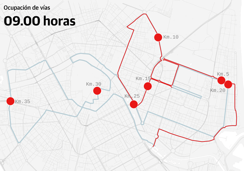 La hora crítica del maratón para el tráfico en Valencia: 37 kilómetros cortados en los que no se podrá circular