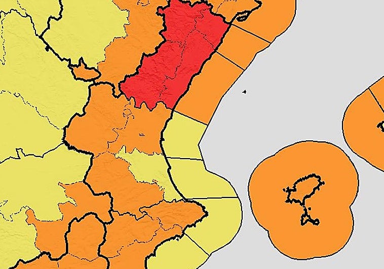 Aemet eleva la alerta a nivel rojo y naranja en casi toda la Comunitat por fuerte viento durante este sábado