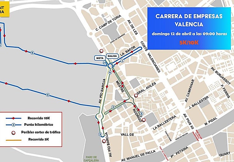 Calles cortadas y estacionamiento prohibido este domingo en Valencia por la Carrera de Empresas