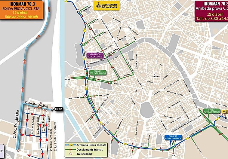 Cortes de calles, estacionamiento prohibido y afecciones al transporte público por el Ironman de este domingo en Valencia