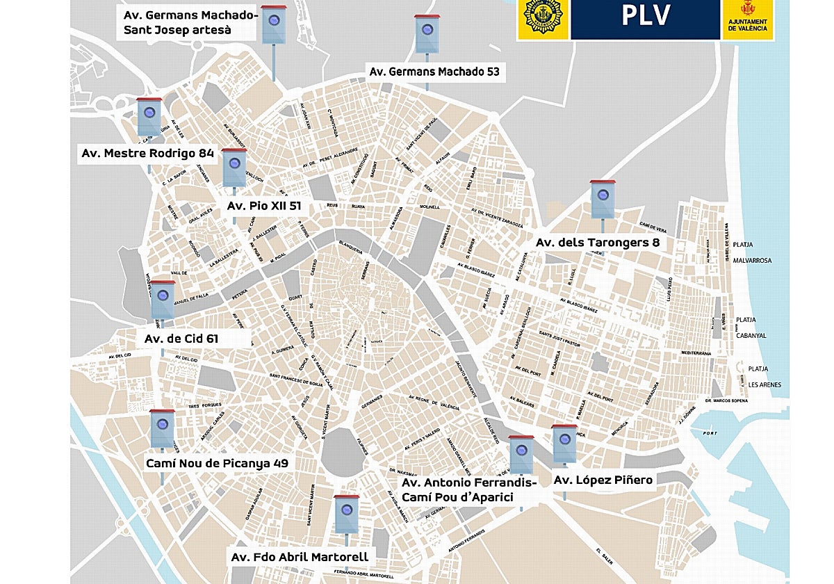 ¿Dónde están los diez radares en las principales rondas de la ciudad de Valencia?