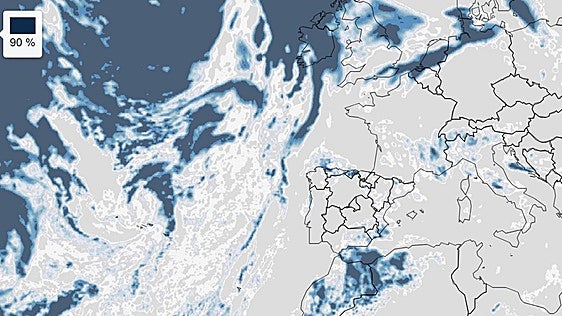 El mapa de nubes del eclipse de sol anticipa hasta un 90% de nubosidad el día 12 a las 20.00 horas en varias zonas