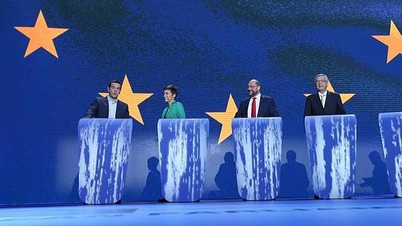 Los candidatos a la Presidencia de la Comisión Europea Alexis Tsipras, Ska Keller, Martin Schulz, Jean-Claude Juncker y Guy Verhofstadt