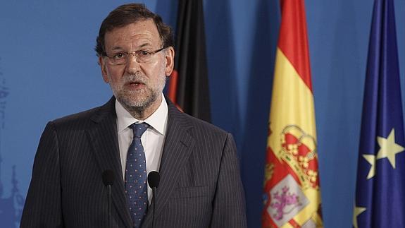 El presidente del Gobierno, Mariano Rajoy, durante la rueda de prensa conjunta con la canciller alemana. 