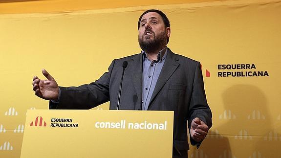 El presidente de ERC, durante su intervención en el Consell Nacional de su partido. 