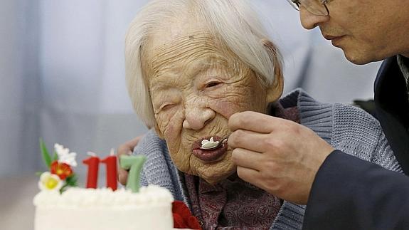 Misao Okawa, el día de su 117 cumpleaños. 