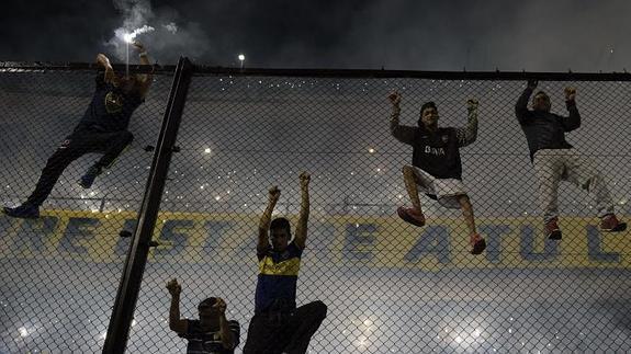 Ultras de Boca durante el partido ante River. 