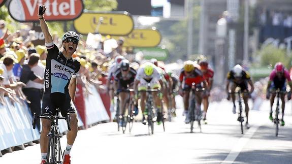 Stybar celebra la victoria. 