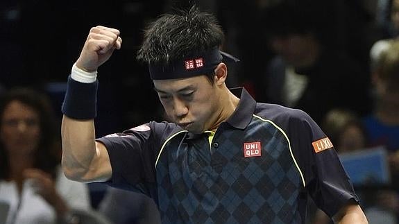 Kei Nishikori celebra su victoria ante Tomas Berdych. 