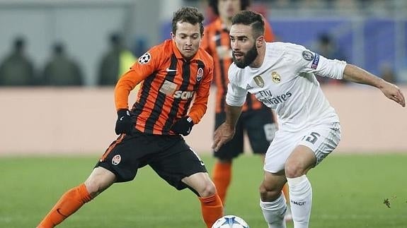 Carvajal, durante el partido ante el Shakhtar. 