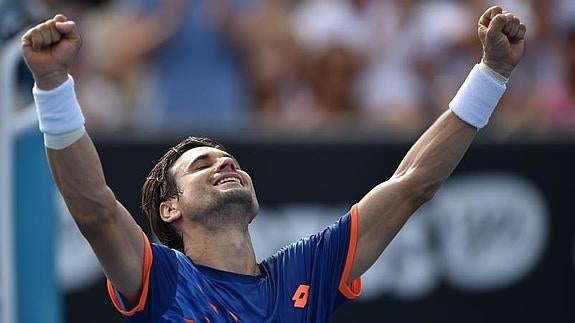 David Ferrer celebra su victoria.