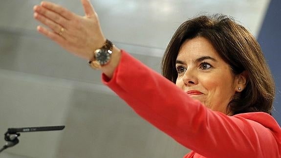 Soraya Sáenz de Santamaría, durante la rueda de prensa.