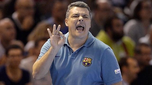 Xavi Pascual, durante un partido con el Barcelona. 