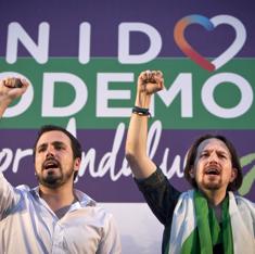 Alberto Garzón y Pablo Iglesias, durante un acto electoral de Unidos Podemos en Jerez de la Frontera.