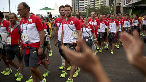 Equipo olímpico español, durante la ceremonia de bienvenida a Río. 