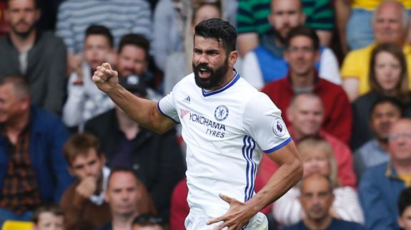 Diego Costa celebrando el gol del empate ante el Watford.