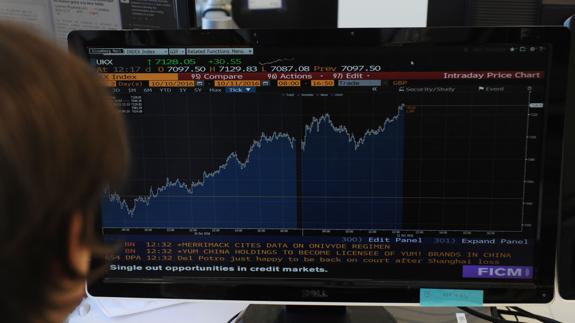 Un trabajador analiza los datos económicos de Reino Unido tras el 'Brexit'.