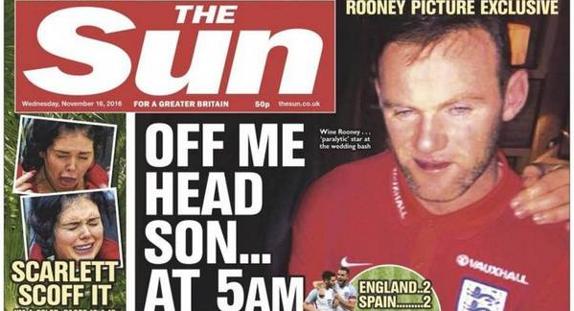 Portada de The Sun con la imagen de Rooney. 